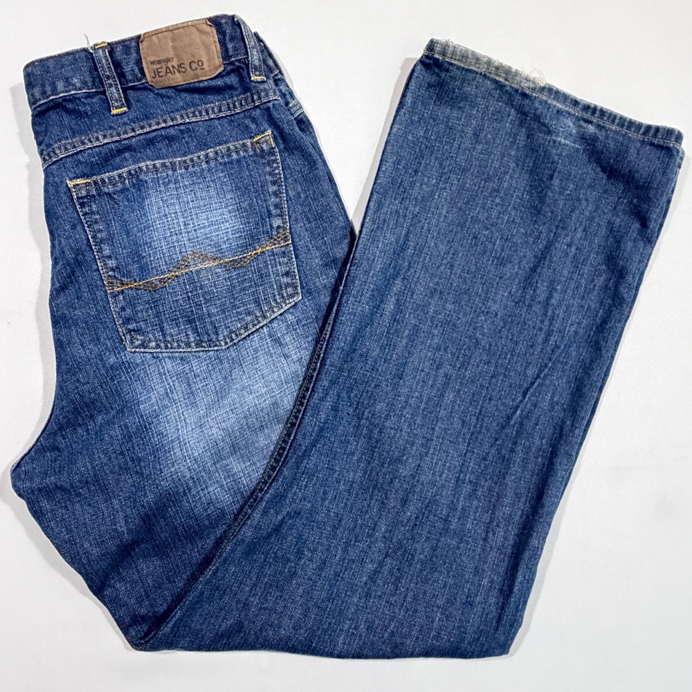 Wrangler Jeans Co Relaxed Bootcut Men's 34x32 Blue Denim Western Workwear Pants
